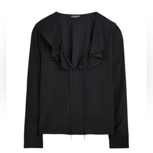 J.Crew The Goldie Top Ruffle Neckline in Black Satin